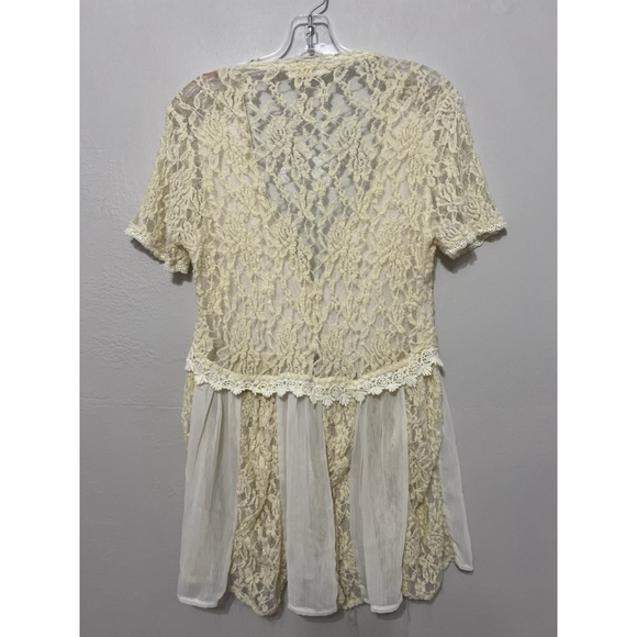 A'reve Cream L Sheer Lace Crochet Trim Gauzy Fairy Whimsical Romantic Floral - Picture 2 of 16